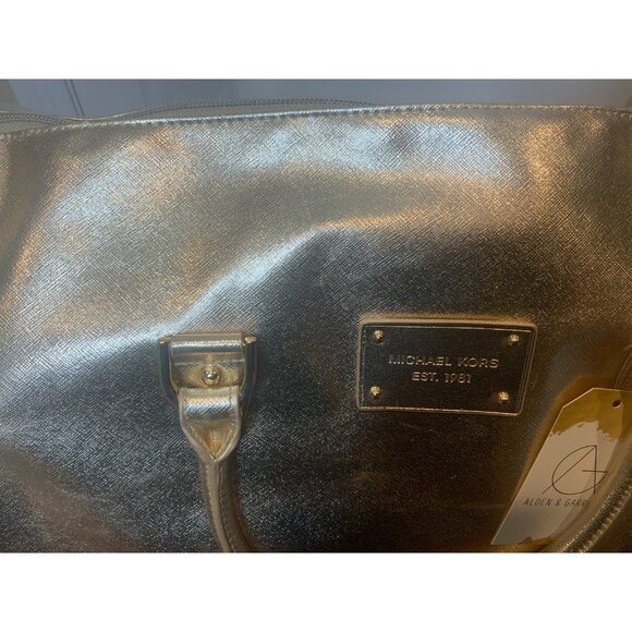 Michael Kors Shimmering Gold Leather Large Weekender Duffle Bag Purse - Picture 3 of 10